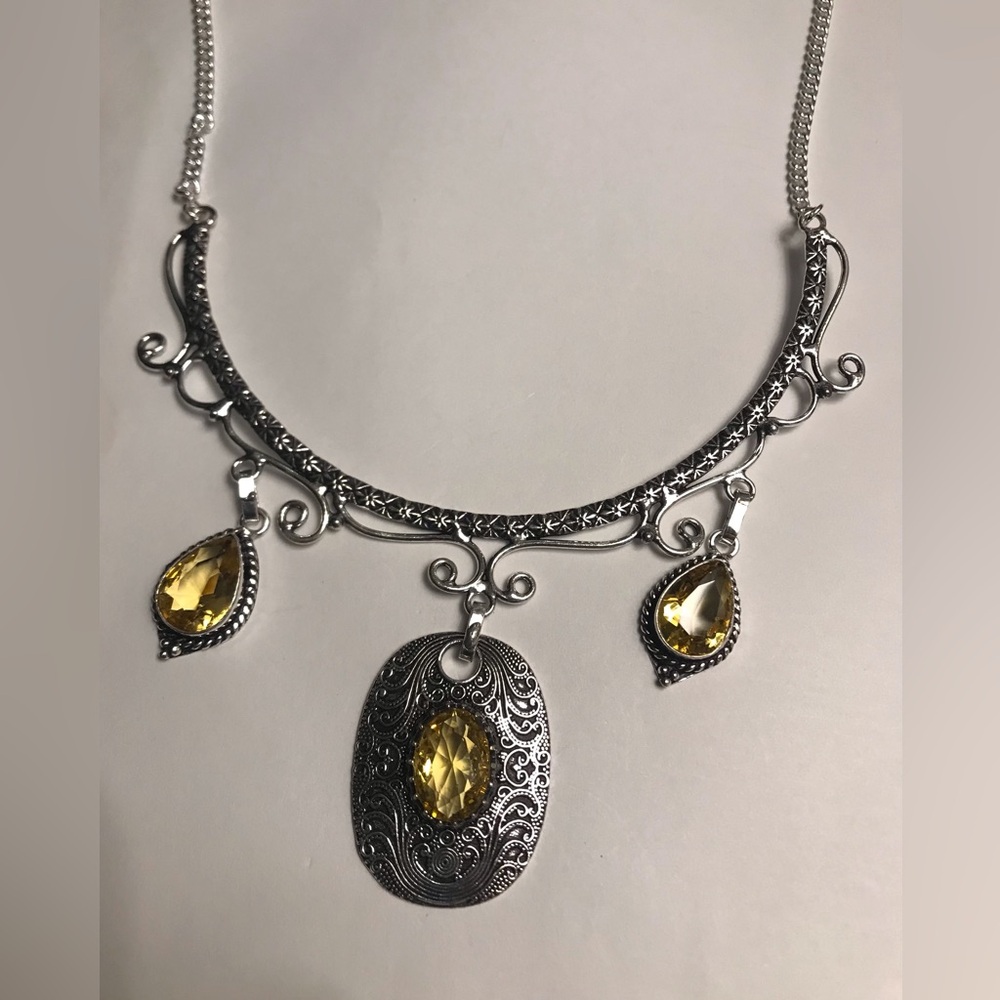 Citrine Stamped 925 Sterling Silver Necklace